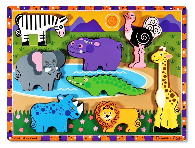 Jocuri si creativitate - Puzzle lemn in relief Safari Melissa and Doug