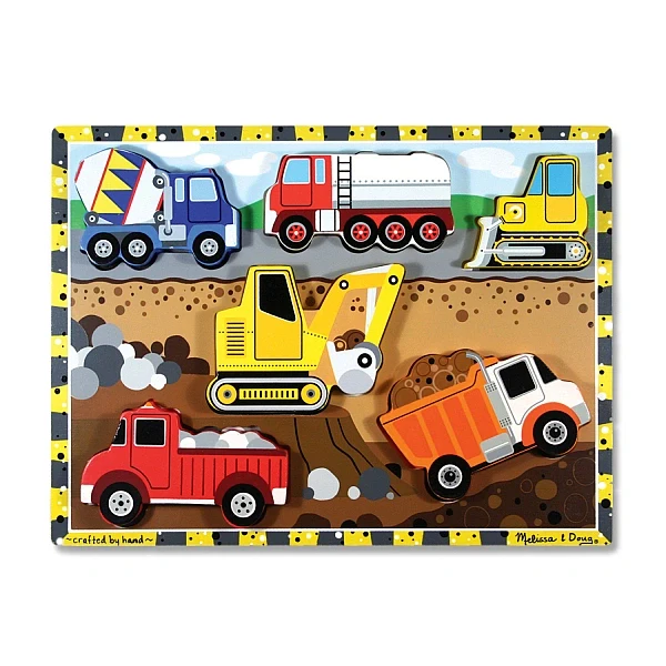 Jocuri si creativitate - Puzzle lemn in relief Utilaje pentru constructii Melissa and Doug