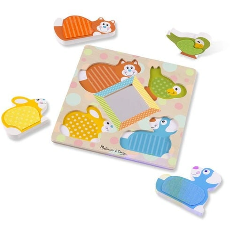 Jucarii din lemn - Puzzle tactil cu oglinda Pets Melissa and Doug