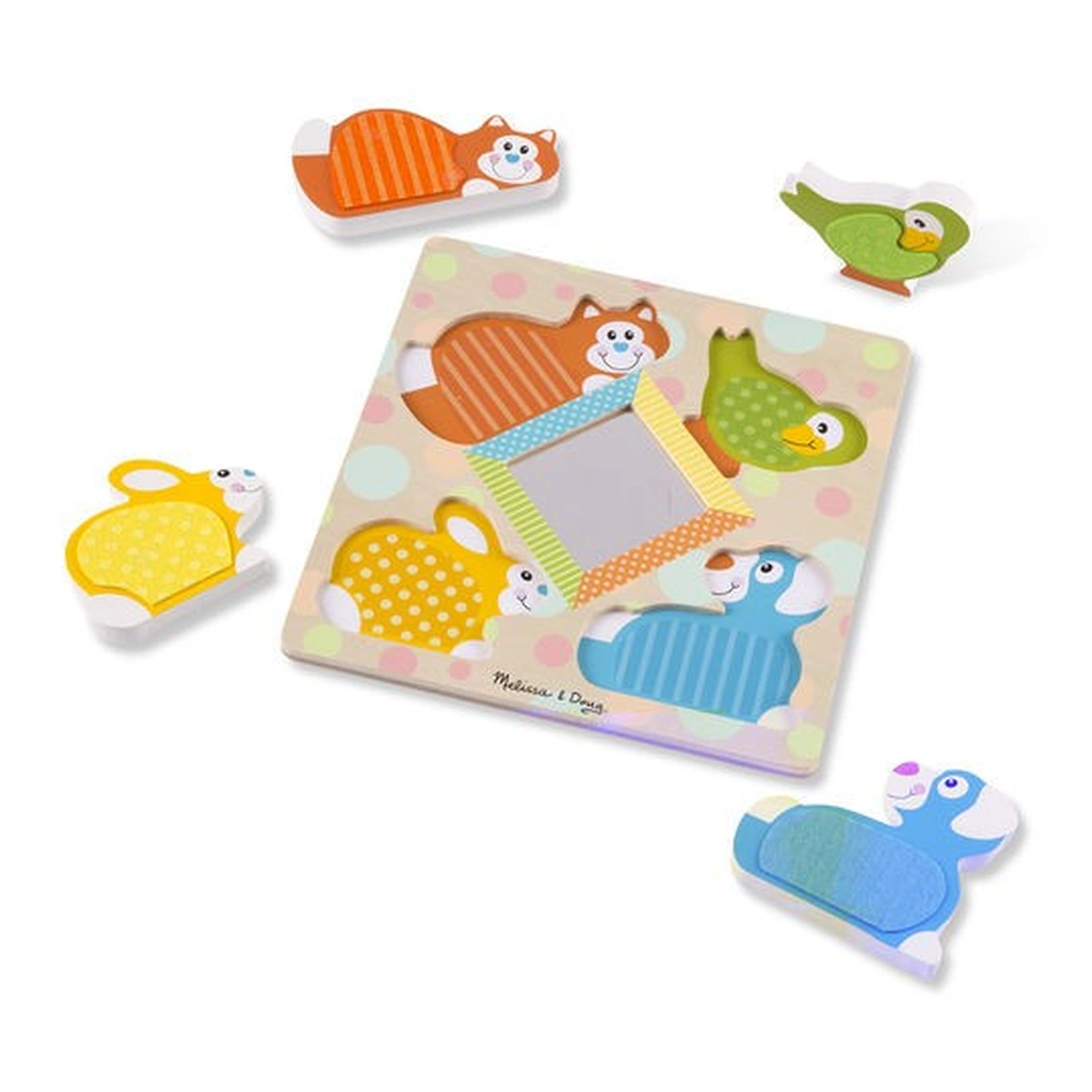 Jucarii din lemn - Puzzle tactil cu oglinda Pets Melissa and Doug
