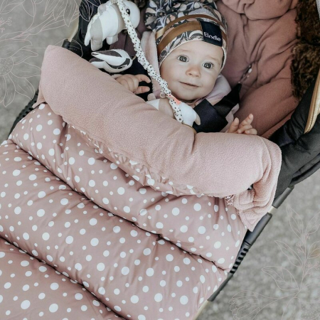 Sac de iarna polar, FreeON, Pentru carucior, 100x55 cm, Impermeabil, guler detasabil din blanita, fleece in interior, Pink Dots [1]