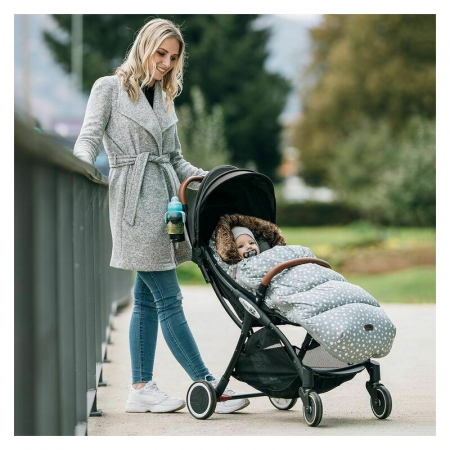 Sac de iarna Polar, FreeON, Pentru carucior, 100x55 cm, Impermeabil, guler detasabil din blanita, interior din fleece, Grey Dots [4]