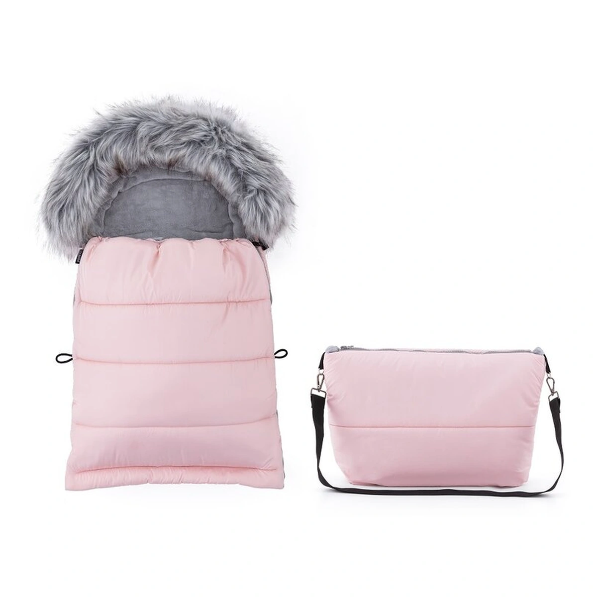 Saci de iarna pentru carucior - Sac de iarna, Multifunctional, Poate fi utilizat ca geanta prin desfacerea fermoarului, Atasabil la carucior, Lana, 110 cm, 0-3 ani, Roz