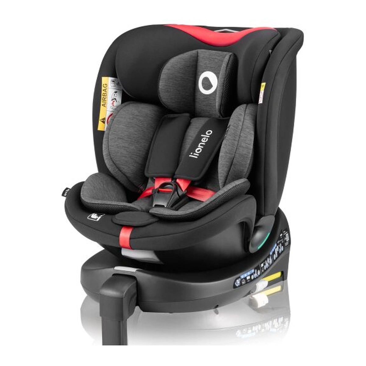 Scaune auto grupa 40-150 cm (0-36 kg) - Scaun auto, Lionelo, i-Size Navy, 0-36 Kg, 40-150 cm, Cu isofix si picior de fixare, Protectie laterala, Rotire 360 grade, Negru/Rosu