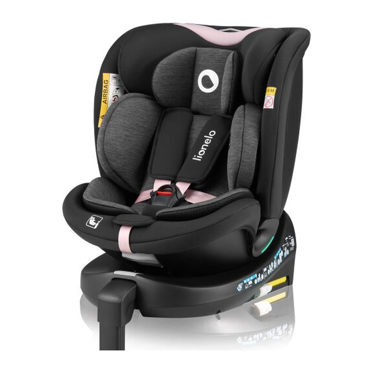 Scaune auto grupa 40-150 cm (0-36 kg) - Scaun auto, Lionelo, i-Size Navy, 0-36 Kg, 40-150 cm, Cu isofix si picior de fixare, Protectie laterala, Rotire 360 grade, Negru/Roz