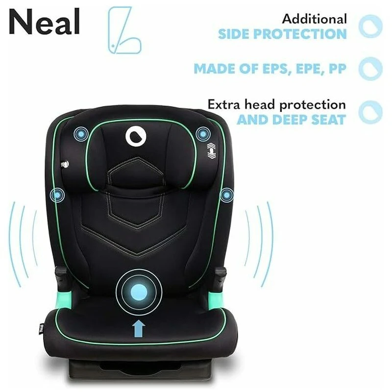 Lionelo - Scaun auto Neal Onix Spatar reglabil, Baza i-size, 15-36 Kg, cu Isofix, Conform cu standardul european de securitate ECE R129, Negru [25]