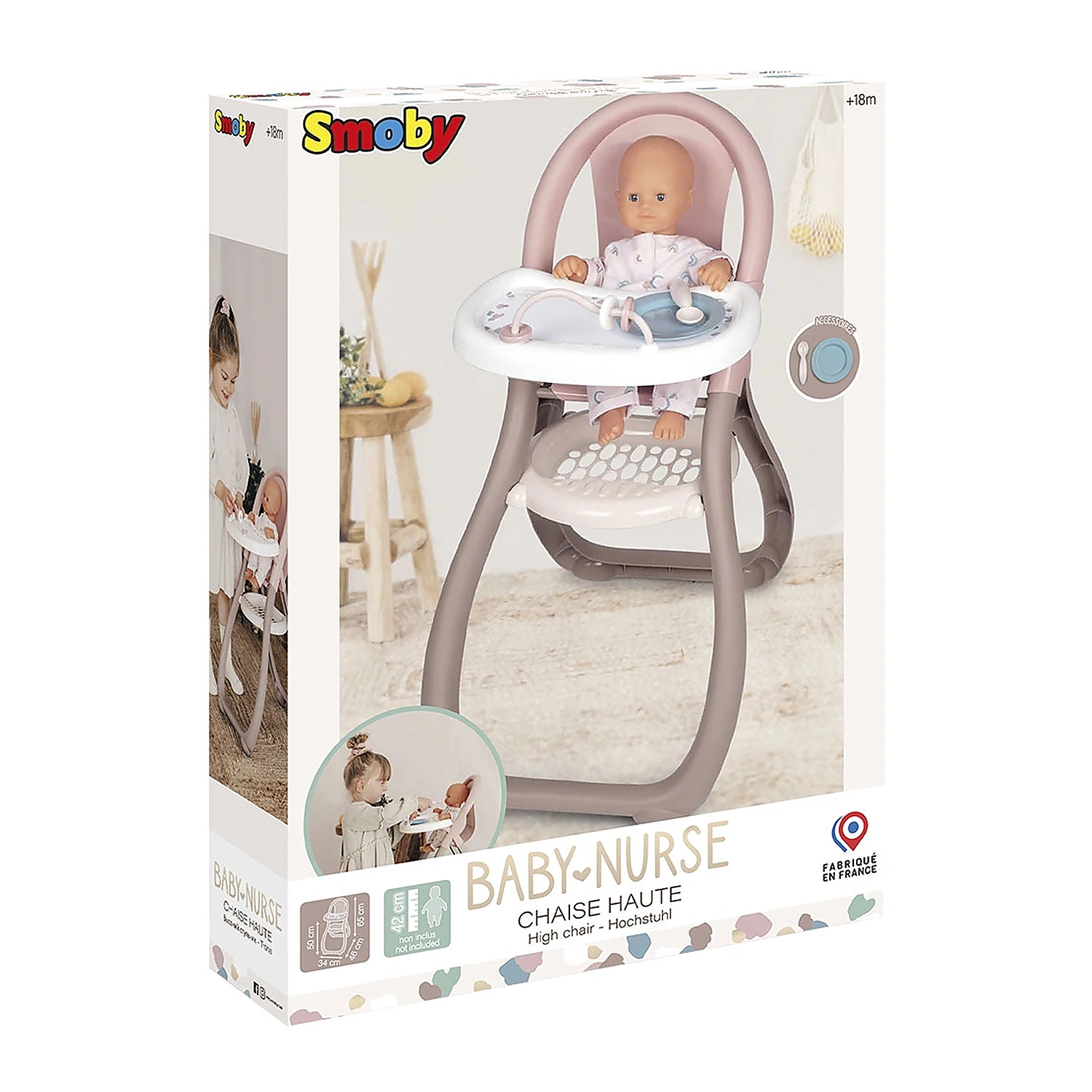 Mobilier pentru papusi - Scaun de masa pentru papusi Smoby Baby Nurse maro
