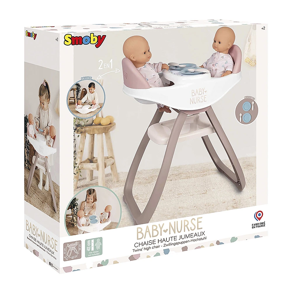 Jucarii - Scaun de masa pentru papusi Smoby Baby Nurse Twin 2 in 1 maro
