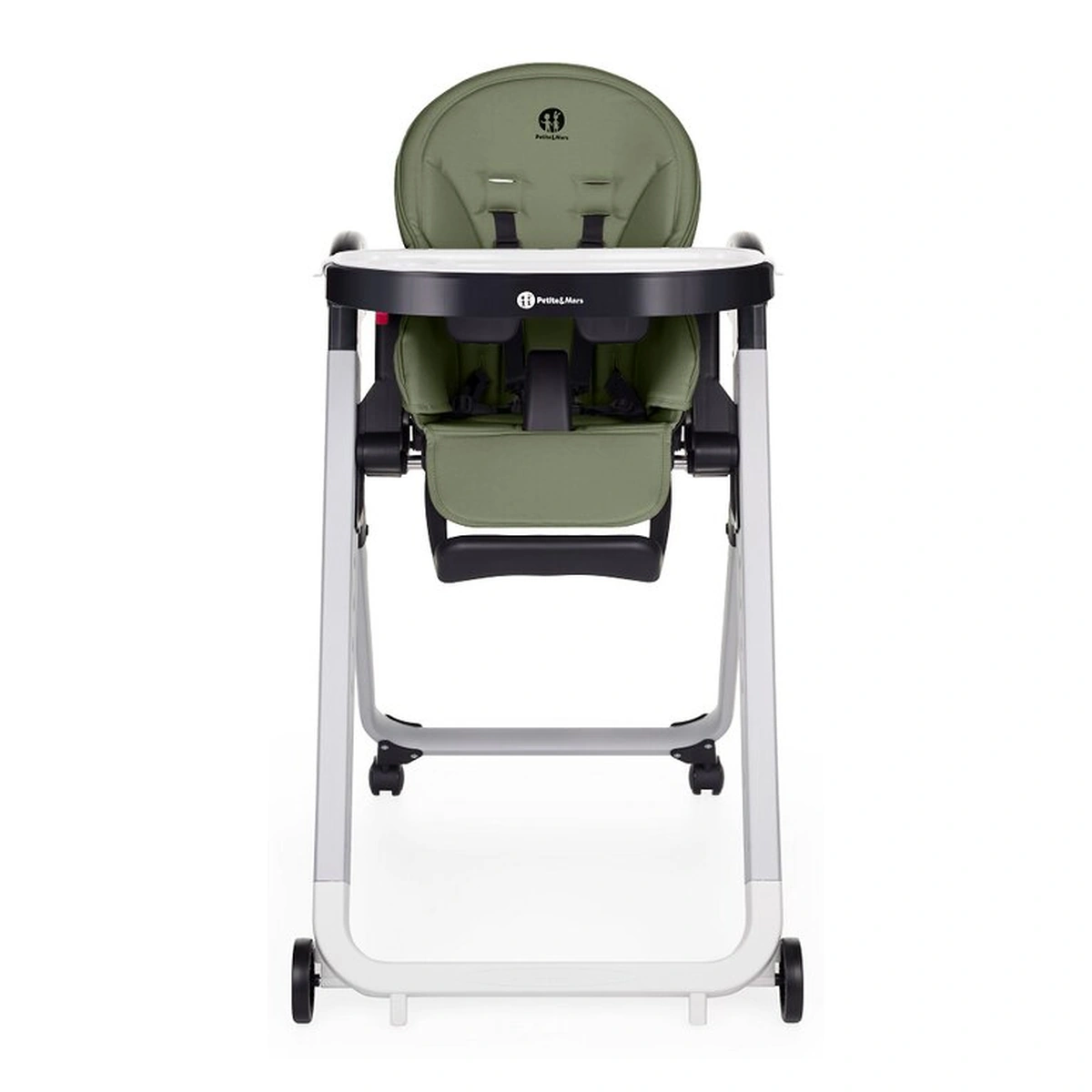 Scaune de masa - Scaun de masa, Petite&Mars, Tasty, Spatar, suport picioare si tavita reglabile, Cu roti, Mature Olive