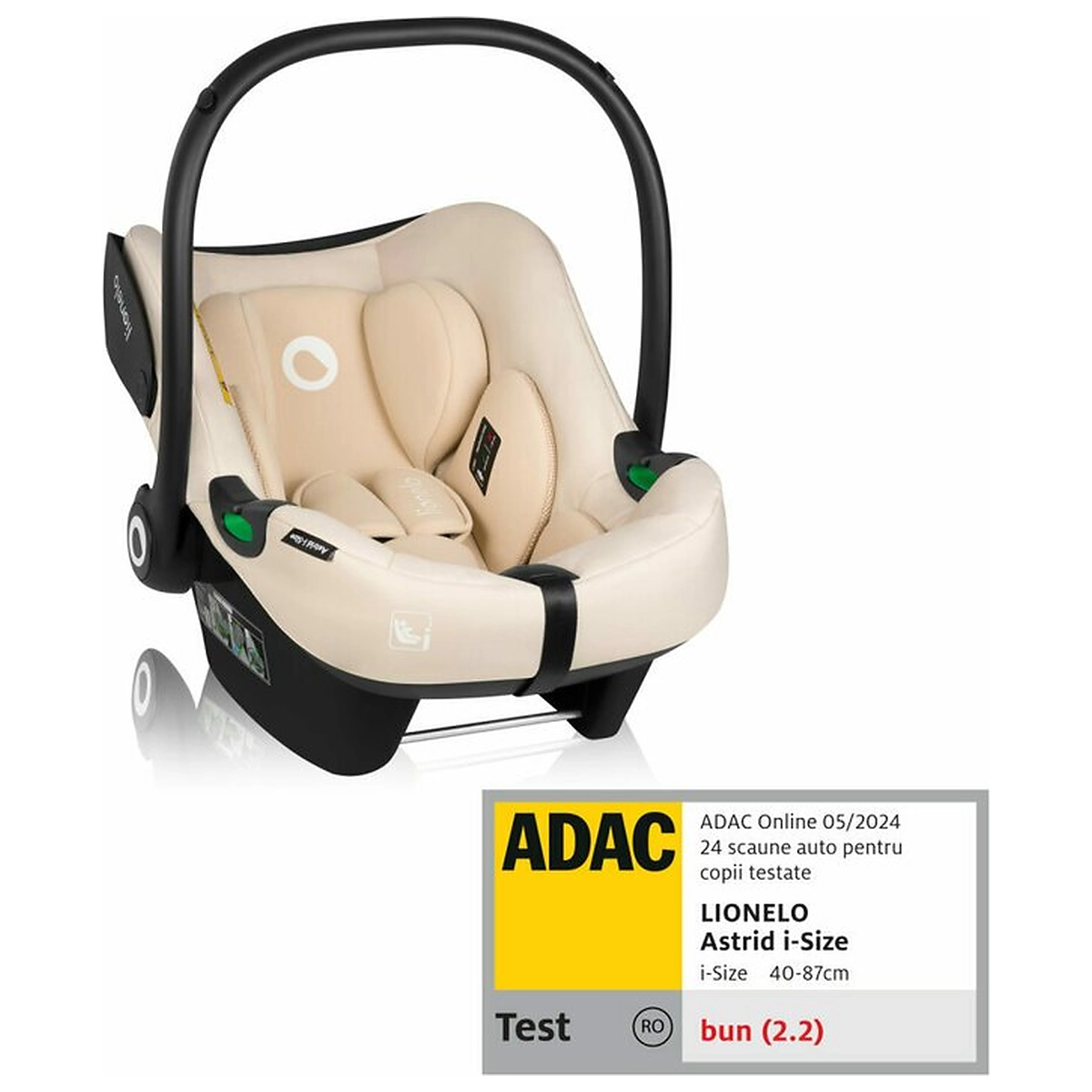 La plimbare - Scoica auto, Lionelo, i-Size Astrid, 0-13 Kg, 40-87 cm, Testat ADAC, Bej