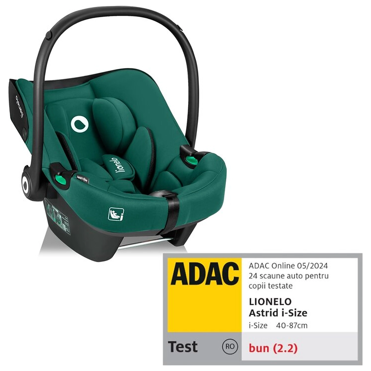 Scaune auto - Scoica auto, Lionelo, i-Size Astrid, 0-13 Kg, 40-87 cm, Testat ADAC, Verde