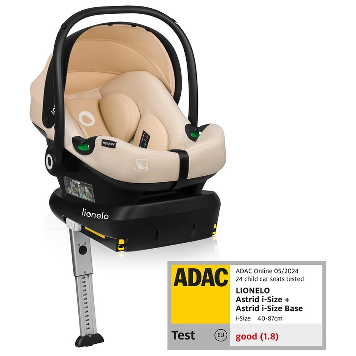 La plimbare - Scoica auto, Lionelo, i-Size Astrid, Include baza Isofix, 0-13 Kg, 40-87 cm, Testat ADAC, Bej