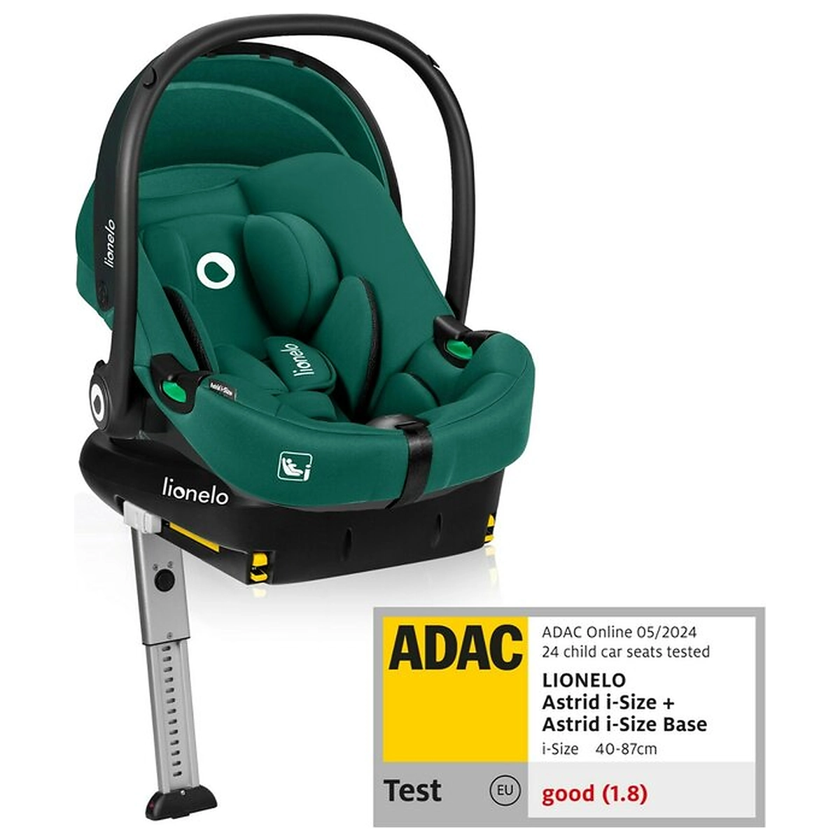 Scaune auto - Scoica auto, Lionelo, i-Size Astrid, Include baza Isofix, 0-13 Kg, 40-87 cm, Testat ADAC, Verde