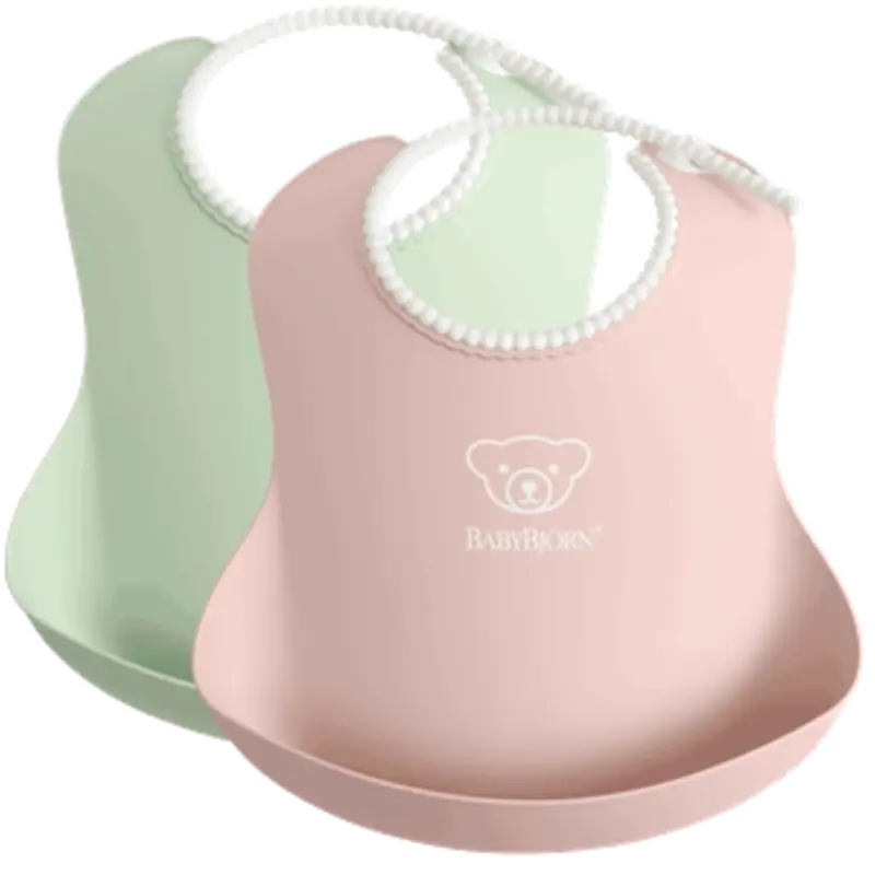 Ora mesei - Set 2 bavete - Powder Green/Powder Pink