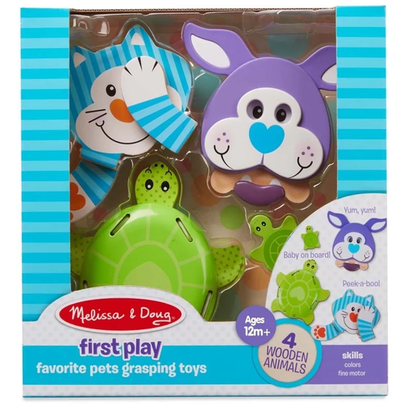 Jucarii din lemn - Set 3 jucarii pentru motricitate Animale de companie - Melissa & Doug