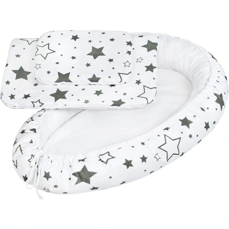 Camera copilului - Set 3 piese, New Baby, Baby Nest, Cu paturica si pernuta, Grey stars