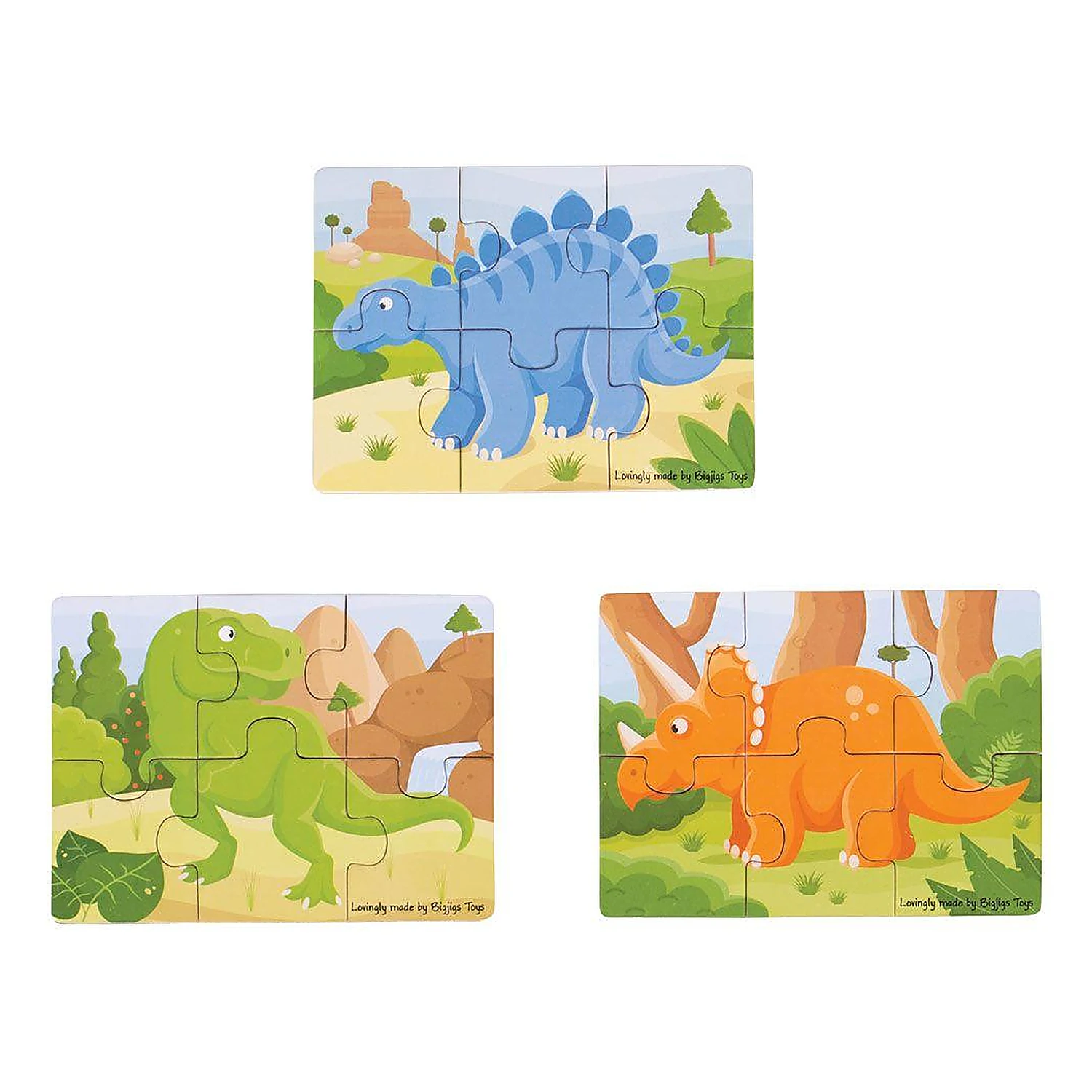 Puzzle-uri si incastre - Set 3 puzzle din lemn - Dinozauri