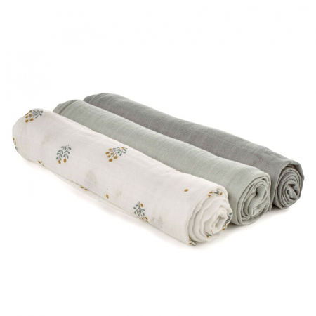 Set 3 scutece, Jane, muselina de bambus, Hipoalergenice, 80 x 80 cm, Botanic [1]