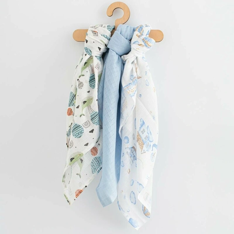 Camera copilului - Set 3 scutece, New Baby, Multifunctionale, bumbac 100%, 70x80 cm, Boy