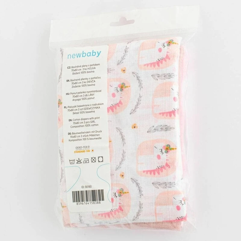 Set 3 scutece, New Baby, Multifunctionale, bumbac 100%, 70x80 cm, Girl [6]