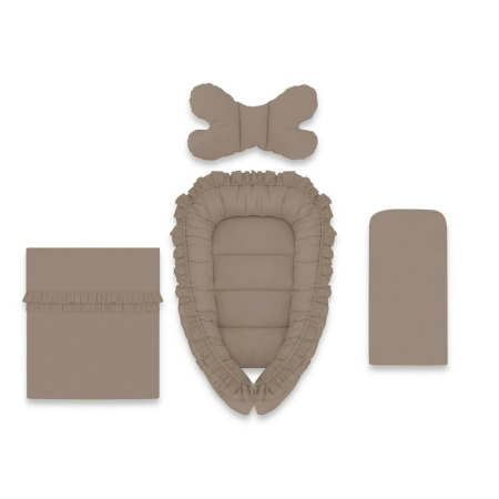 Somnul celor mici - Set 4 in 1 Cosulet bebelus, MimiNu, Baby Cocoon 75x55 cm, Cu volanase, Husa bumbac, Din bumbac certificat Oeko Tex