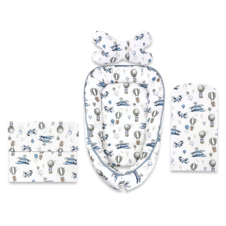 Somnul celor mici - Set 4 in 1 Cosulet bebelus, MimiNu, Baby Cocoon 75x55 cm, Husa bumbac, Din bumbac certificat Oeko Tex Standard 100, Cu