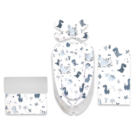 Somnul celor mici - Set 4 in 1 Cosulet bebelus, MimiNu, Baby Cocoon 75x55 cm, Husa bumbac, Din bumbac certificat Oeko Tex Standard 100, Cu