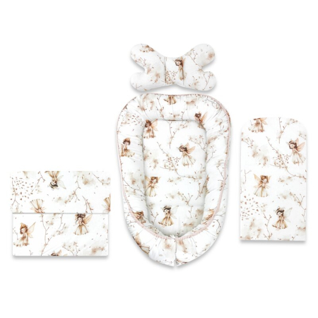 Somnul celor mici - Set 4 in 1 Cosulet bebelus, MimiNu, Baby Cocoon 75x55 cm, Husa bumbac, Din bumbac certificat Oeko Tex Standard 100, Cu