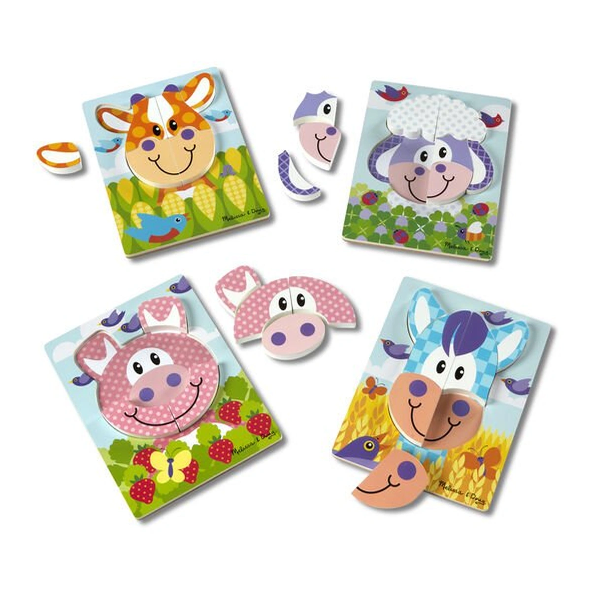 Jucarii din lemn - Set 4 puzzle Animale domestice - Melissa & Doug