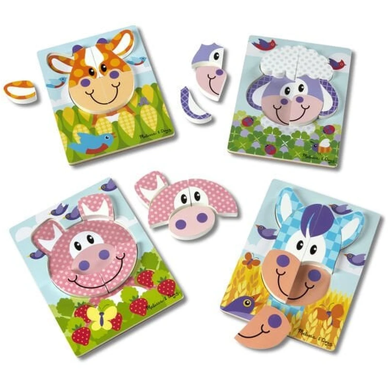 Jucarii din lemn - Set 4 puzzle Animale domestice - Melissa & Doug