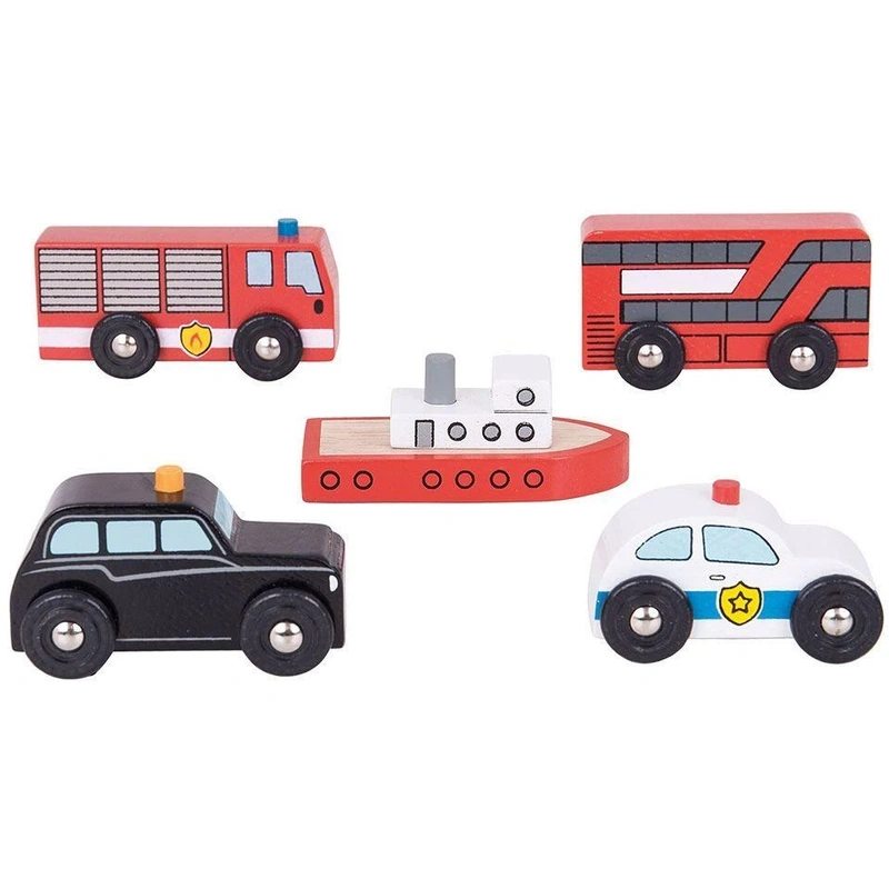 Masinute si camioane - Set 5 vehicule din lemn