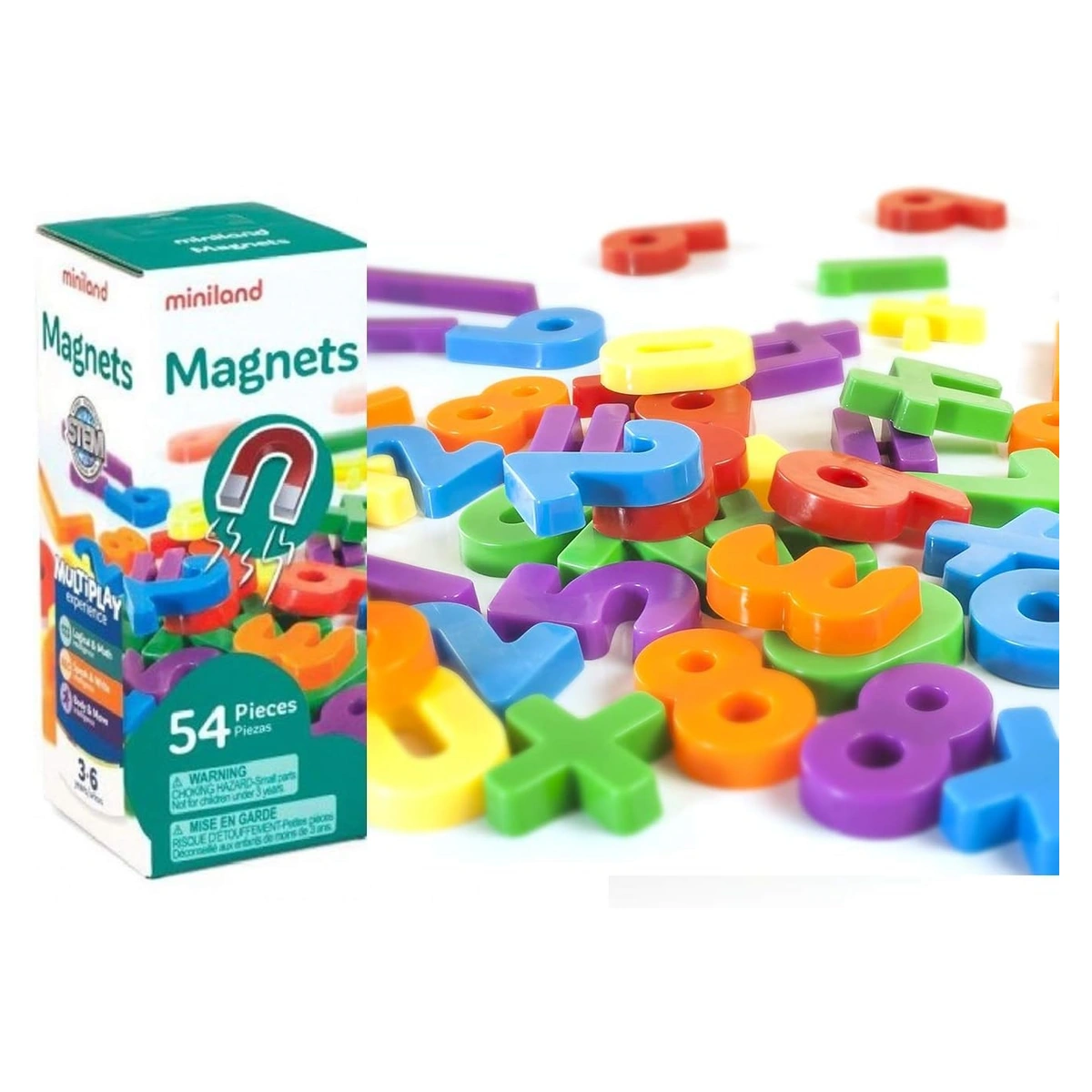 Litere, limbaj, cifre - Set 54 numere magnetice Miniland