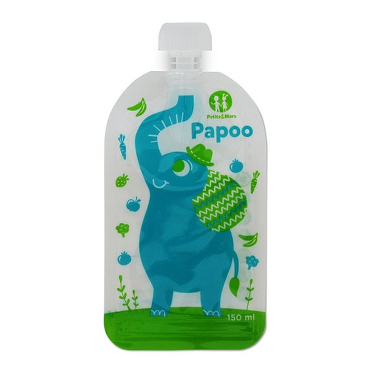 Set 6 pungi reutilizabile pentru hranire cu elefantei Papoo Albastru Petite&Mars 6 luni+ [1]