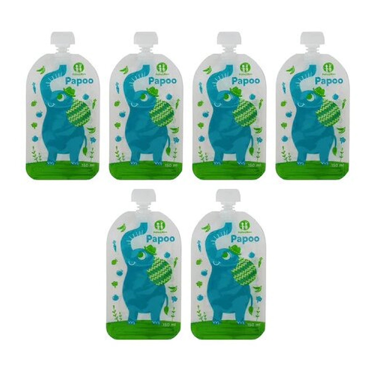 Recipiente stocare - Set 6 pungi reutilizabile pentru hranire cu elefantei Papoo Albastru