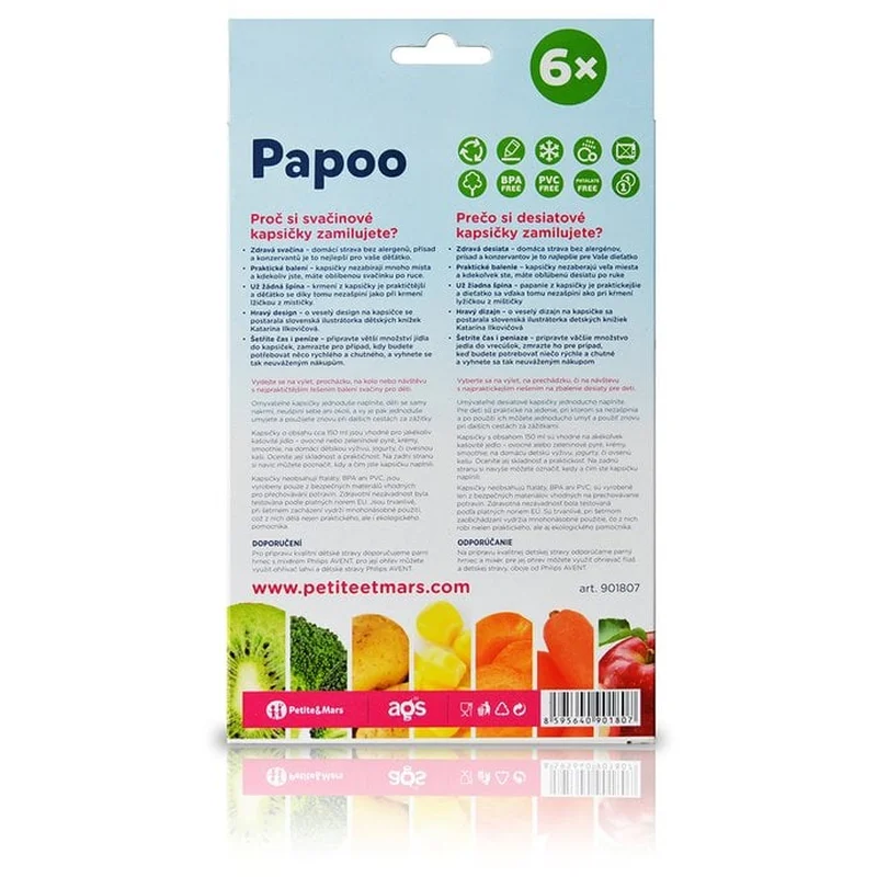 Set 6 pungi reutilizabile pentru hranire cu elefantei Papoo Albastru [4]