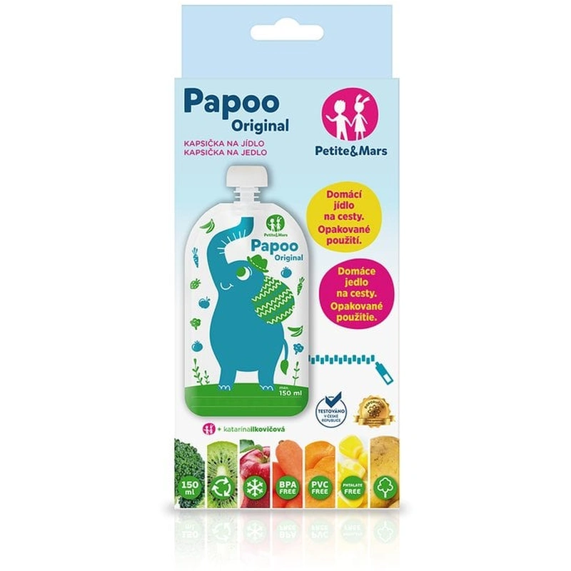 Set 6 pungi reutilizabile pentru hranire cu elefantei Papoo Albastru [1]