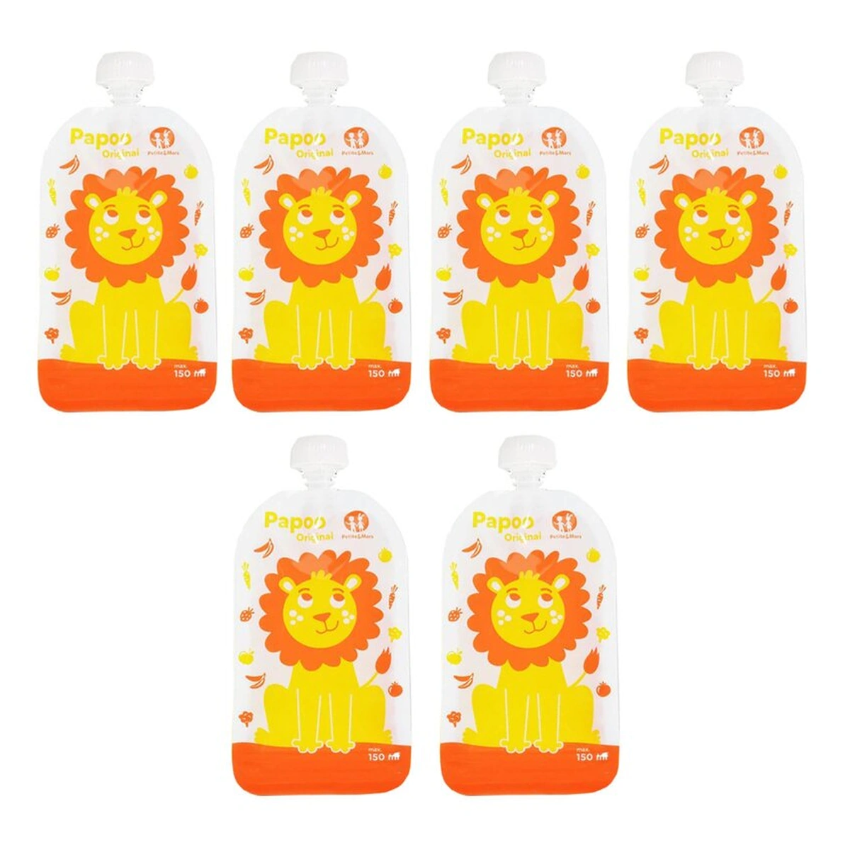 Ora mesei - Set 6 pungi reutilizabile pentru hranire cu leuti Papoo Portocaliu