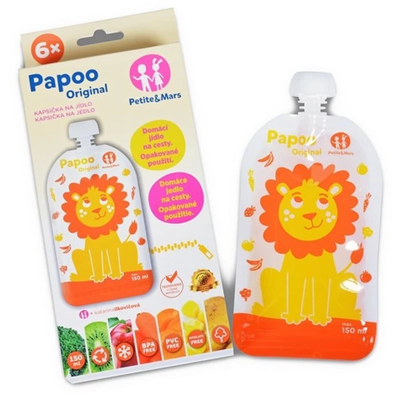 Set 6 pungi reutilizabile pentru hranire cu leuti Papoo Portocaliu [2]