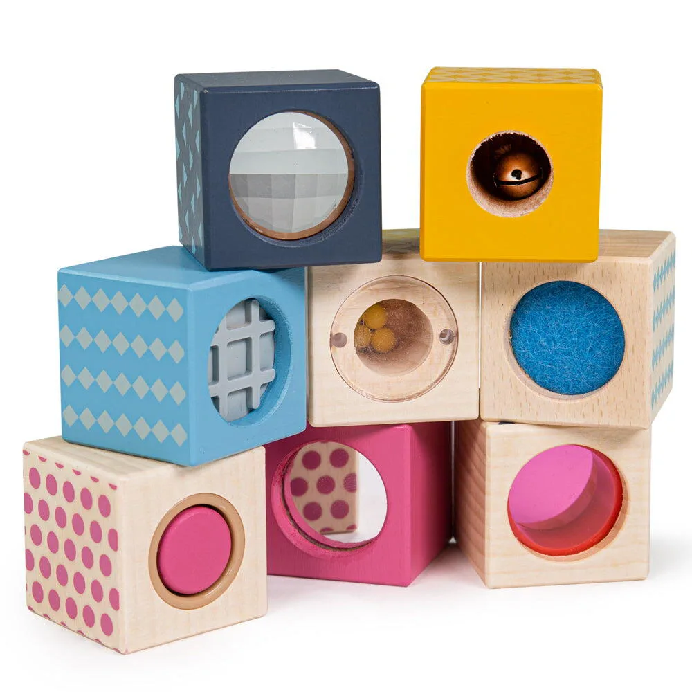 Jucarii - Set 8 cuburi senzoriale din lemn