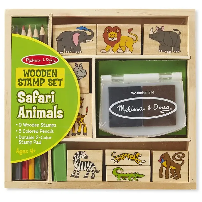 Stampile si abtibilduri - Set 9 stampile din lemn Safari - Melissa & Doug