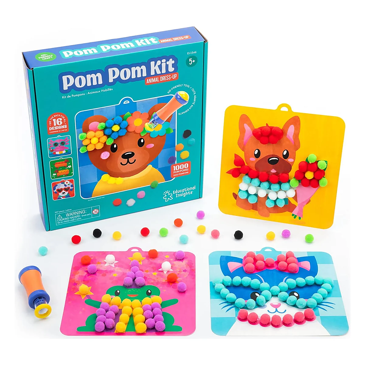 Jocuri de indemanare - Set creativ cu pompoane - Imbraca animalutele