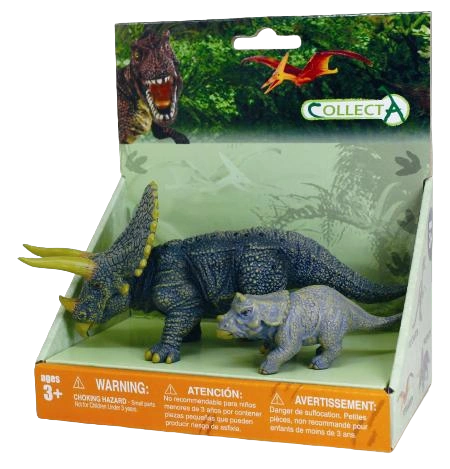 Jucarii - Set de 2 figurine pictate manual Triceratops cu pui