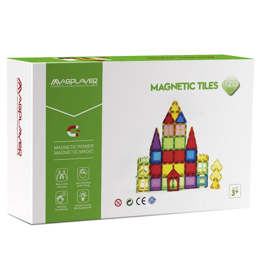 Constructii, cuburi, forme si culori - Set de constructie magnetic 3D - 120 piese