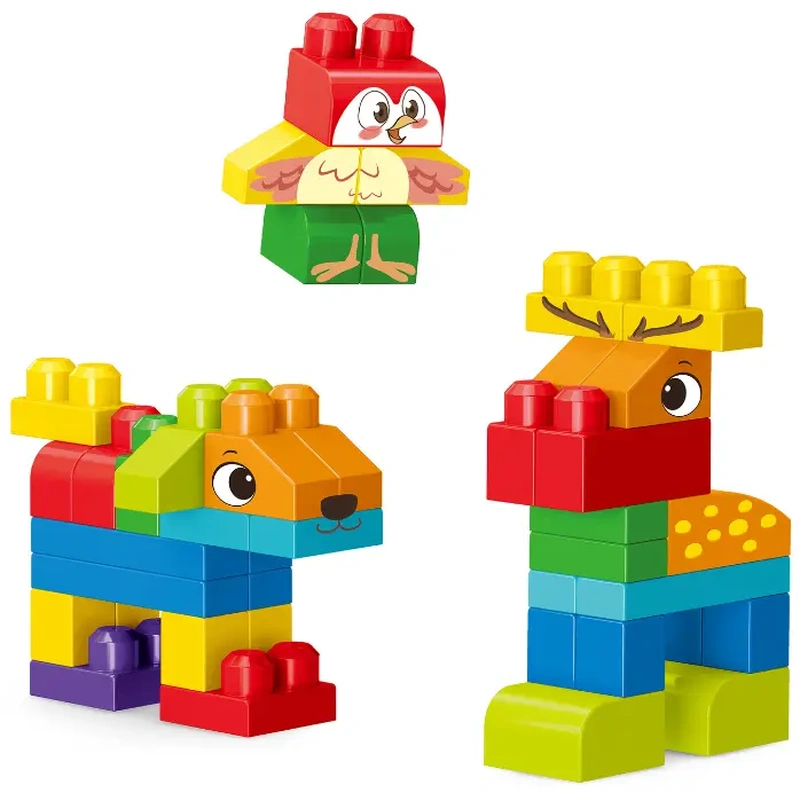 Constructii, cuburi, forme si culori - Set de constructie STEAM - Animalute haioase (44 piese)