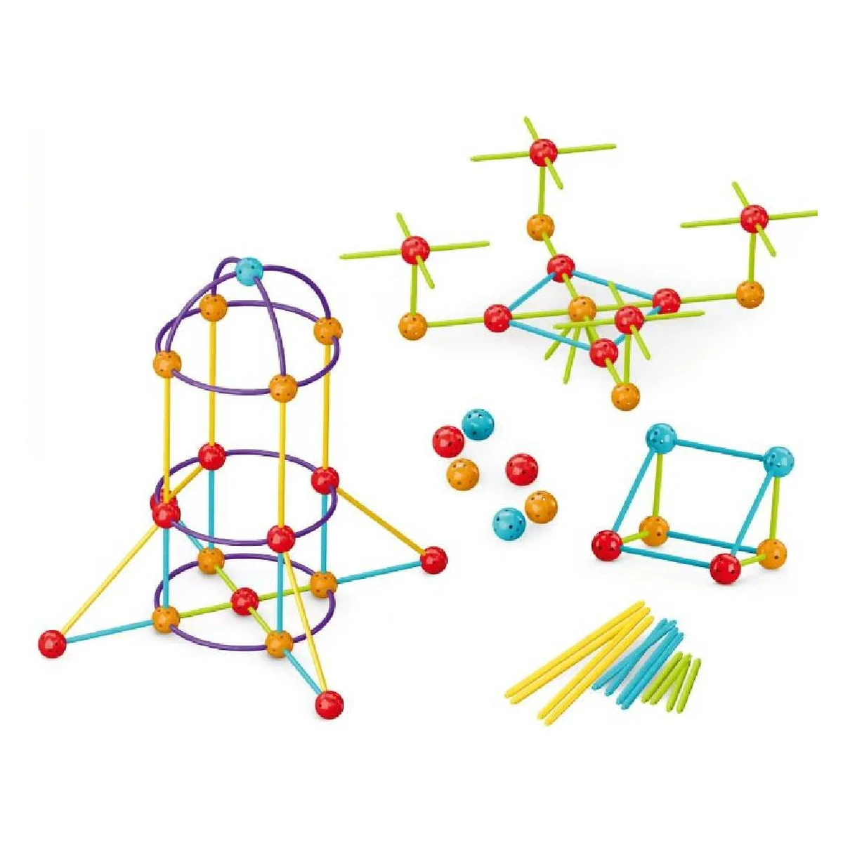 Constructii, cuburi, forme si culori - Set de constructie STEAM - Forme 3D (210 piese)