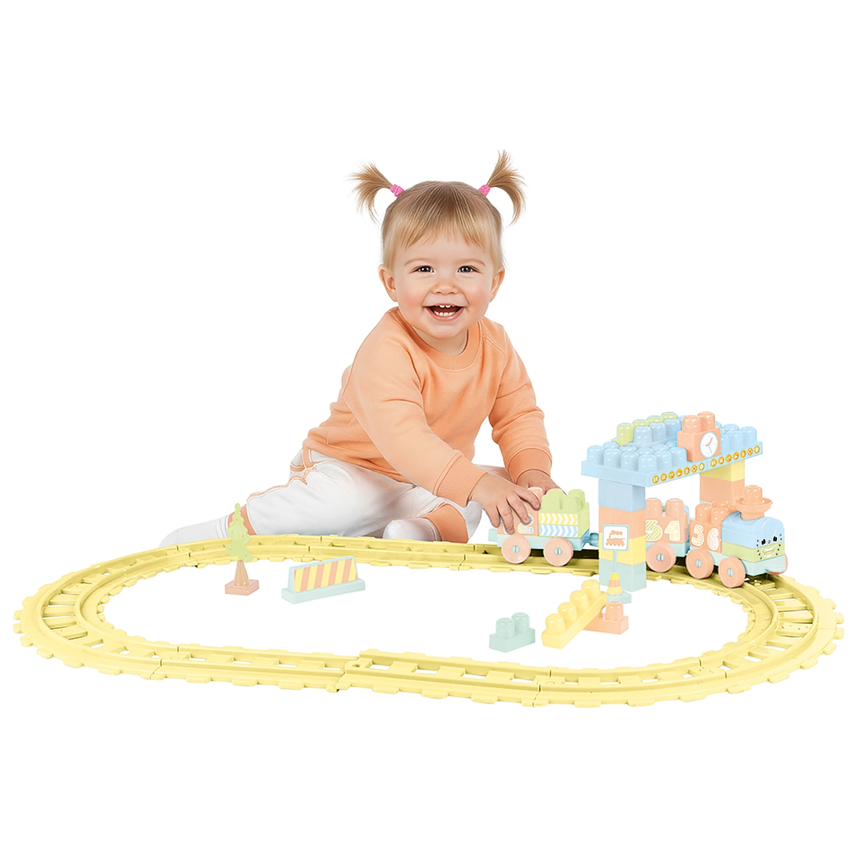 Jucarii - Set de constructii cu trenulet - 58 piese (pastel) DOLU 18 luni+