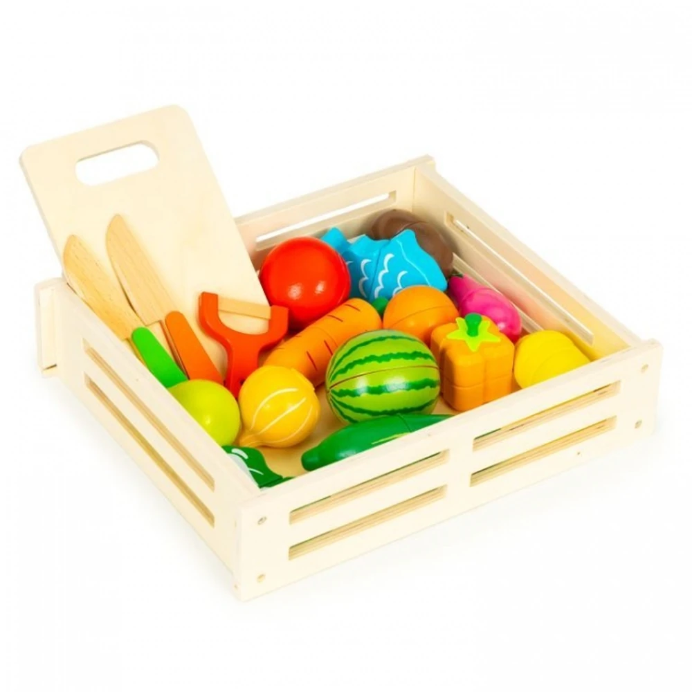 Fructe, legume, alimente - Set de fructe si legume din lemn, 17 elemente, Ecotoys