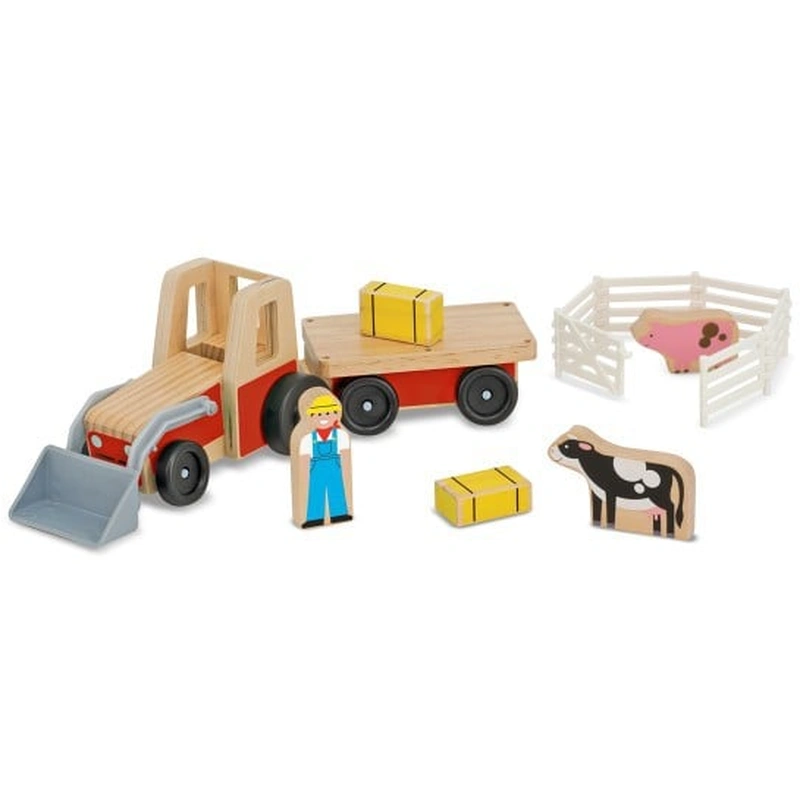 Masinute si camioane - Set de joaca Excavator din lemn cu remorca