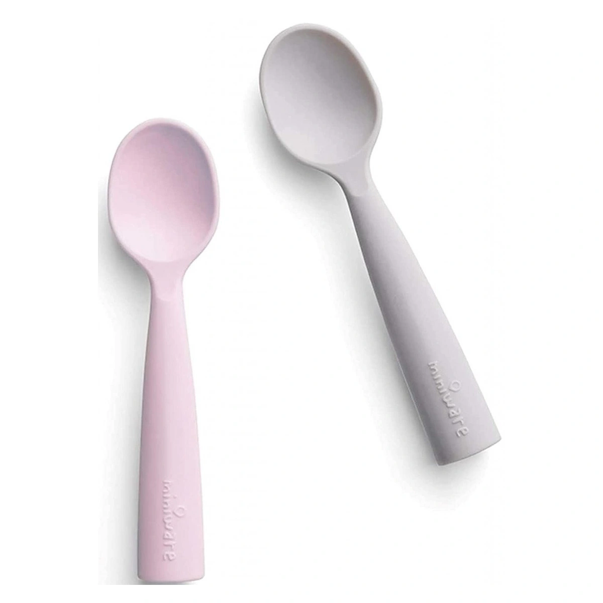Tacamuri - Set de lingurite bebelusi Miniware, 100% silicon alimentar, Grey+Cotton candy