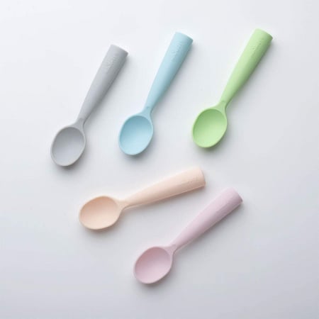 Set de lingurite bebelusi Miniware, 100% silicon alimentar, Grey+Keylime [4]